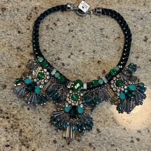 Teal & Emerald Crystal Fringe Statement Necklace - Women Jewelry